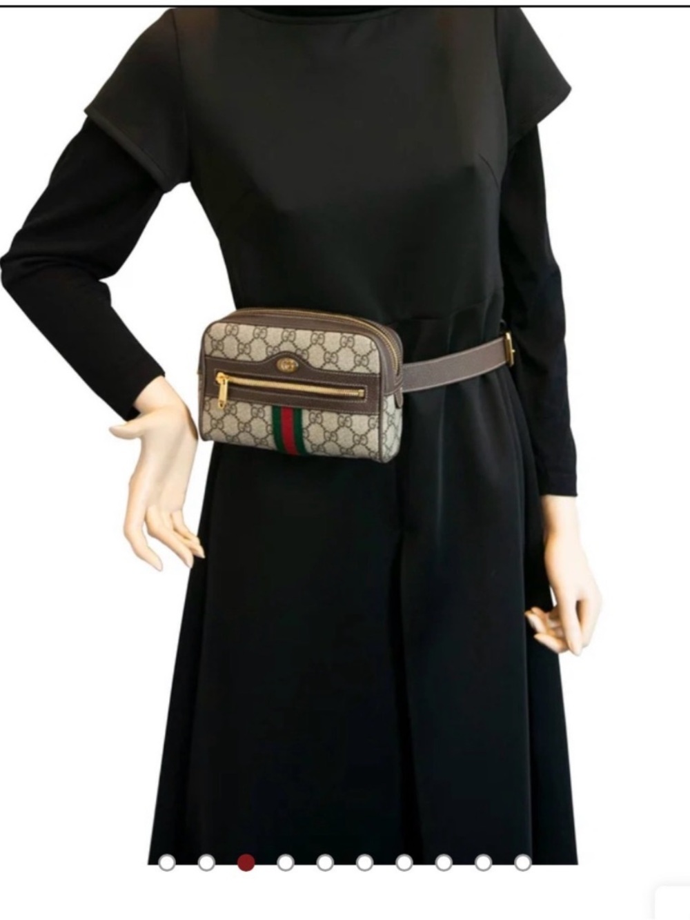 Gucci Beige GG Supreme Crossbody Belt Bag with Green-Red Stripe